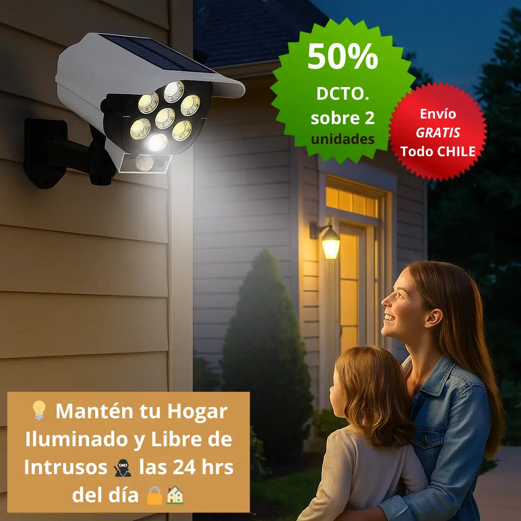 🔆 Foco LED Solar Tipo Cámara – 🏠 Ilumina tu hogar y ahuyenta intrusos – 🌙 Seguridad 24 h sin gastar luz 💡