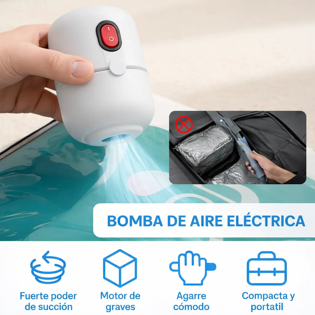 Bomba de Vacío Portátil para Ropa+ 3 Bolsas 80x110 cm - Comprime Ropa - Aprovecha Mejor Tu Espacio en Casa 🏠 y al Viajar ✈️