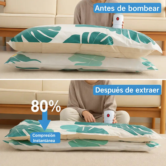 Bomba de Vacío Portátil para Ropa+ 3 Bolsas 80x110 cm - Comprime Ropa - Aprovecha Mejor Tu Espacio en Casa 🏠 y al Viajar ✈️