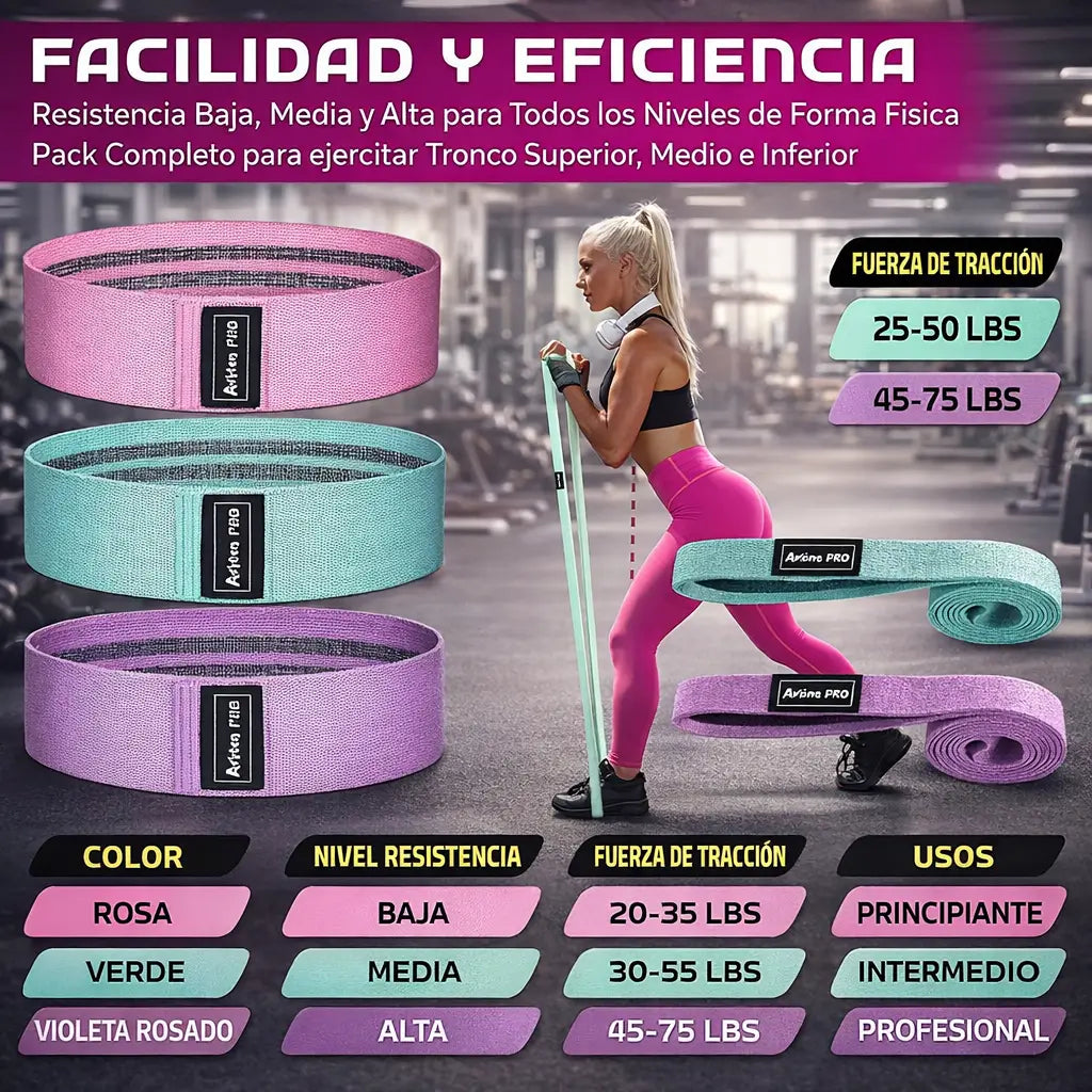 💪 Set de 3 Bandas Elásticas de Tela 🏠 Tonificación en Casa ✨ Fortalece Brazos, Glúteos y Piernas ⏱️ Rutinas Simples y Efectivas en Pocas Semanas