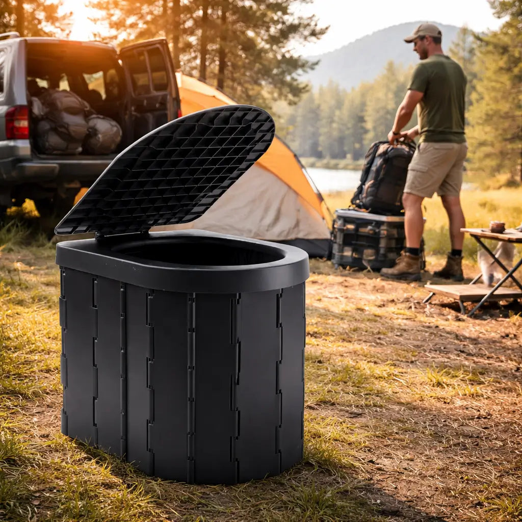 🚽 Baño Químico Portátil Plegable – ⚡ Uso Inmediato – 🧼 Solución Higiénica y Cómoda para Camping y Viajes 🚗 en Segundos