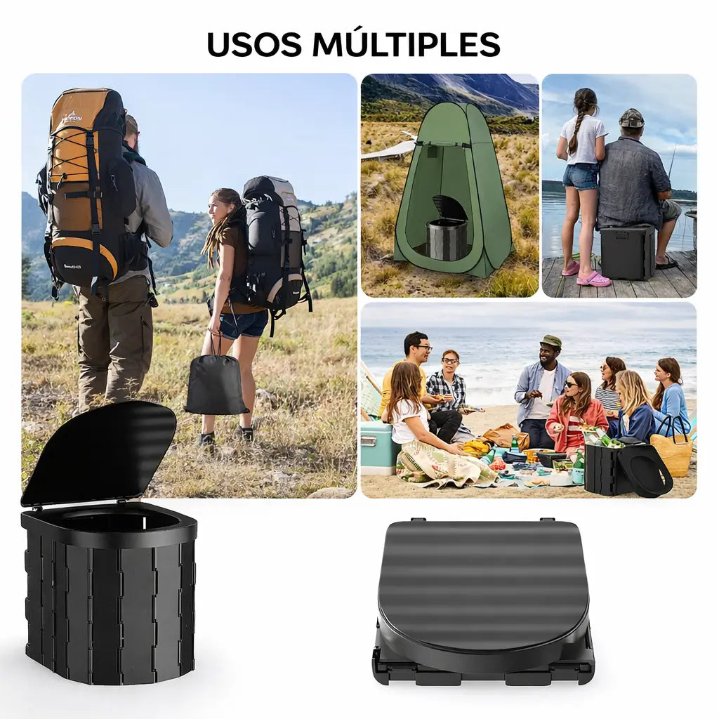 🚽 Baño Químico Portátil Plegable – ⚡ Uso Inmediato – 🧼 Solución Higiénica y Cómoda para Camping y Viajes 🚗 en Segundos