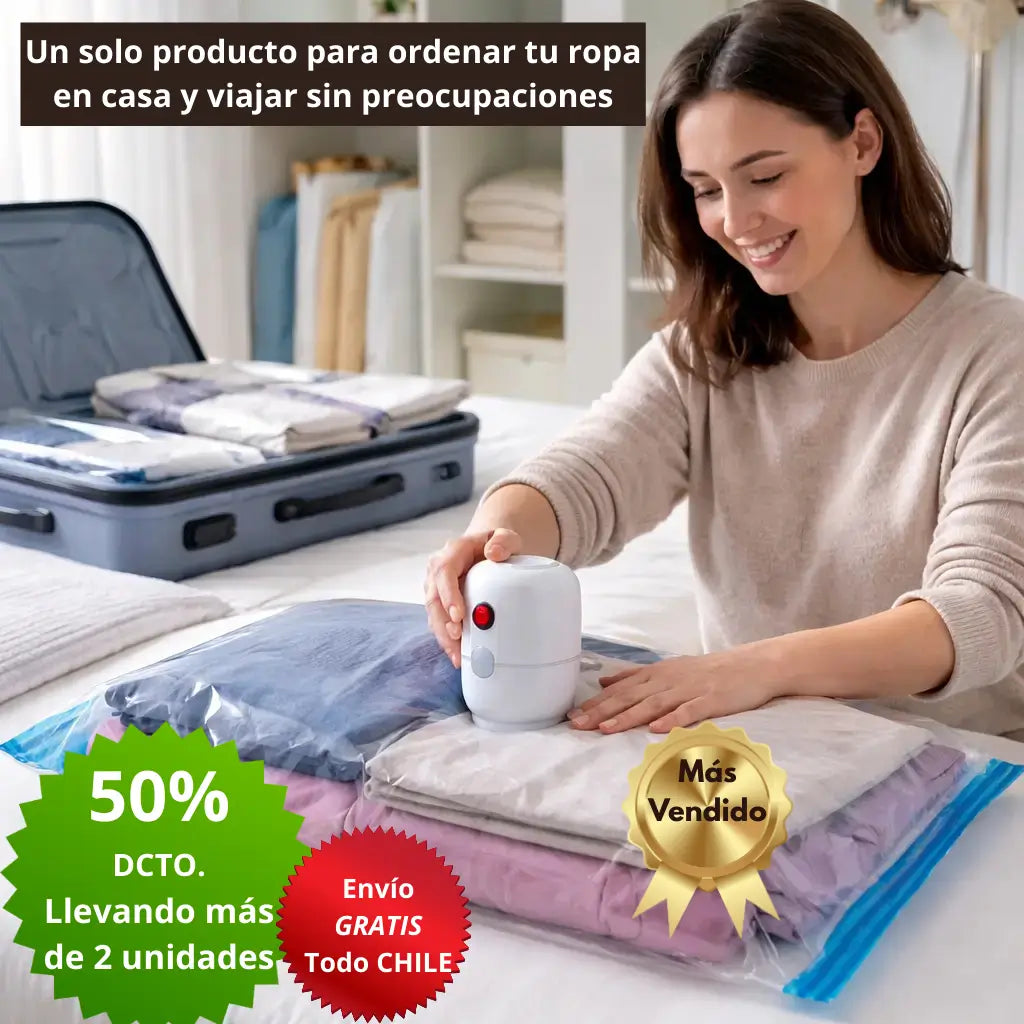 Bomba de Vacío Portátil para Ropa+ 3 Bolsas 80x110 cm - Comprime Ropa - Aprovecha Mejor Tu Espacio en Casa 🏠 y al Viajar ✈️